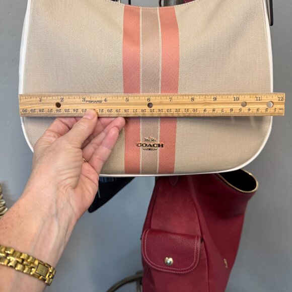 COACH-Like New Varsity Stripe Cream/Khaki Pink Purse/Shoulder Bag - Picture 8 of 12
